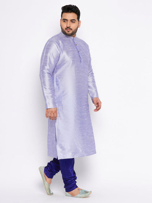 Jashvi Men's Plus Size Lavender Silk Blend Kurta And Blue Pyjama Set